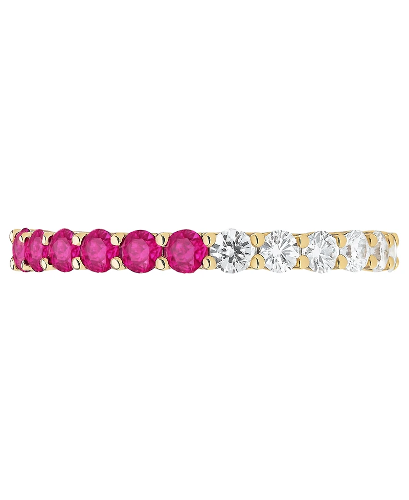 Macy's Lab-Grown Ruby (1 ct. t.w.) and Lab-Grown White Sapphire (1 ct. t.w.) Band Ring in 14K Gold Over Sterling Silver