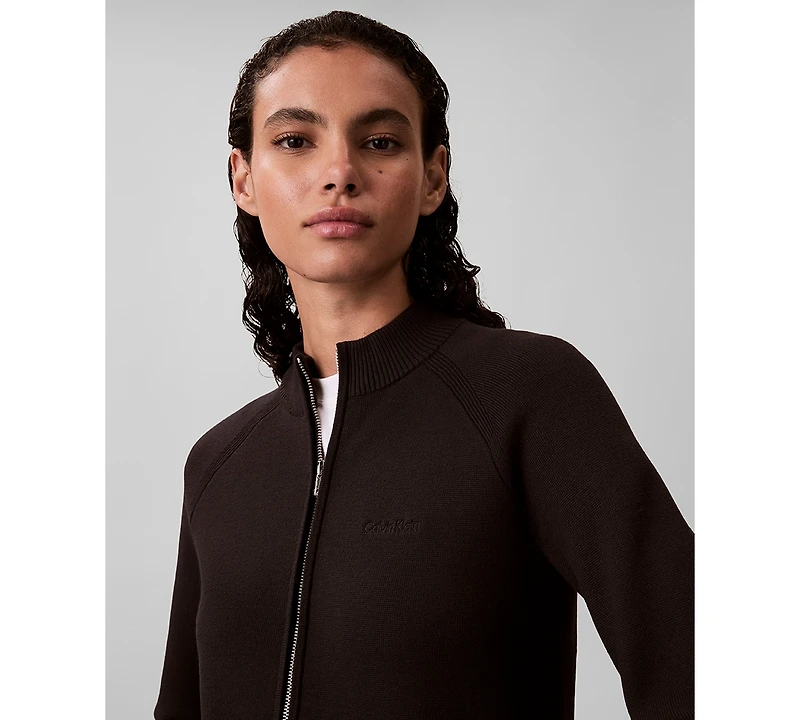 Calvin Klein Jeans Women's Technical Long Sleeve Mock Neck Cardigan Sweater