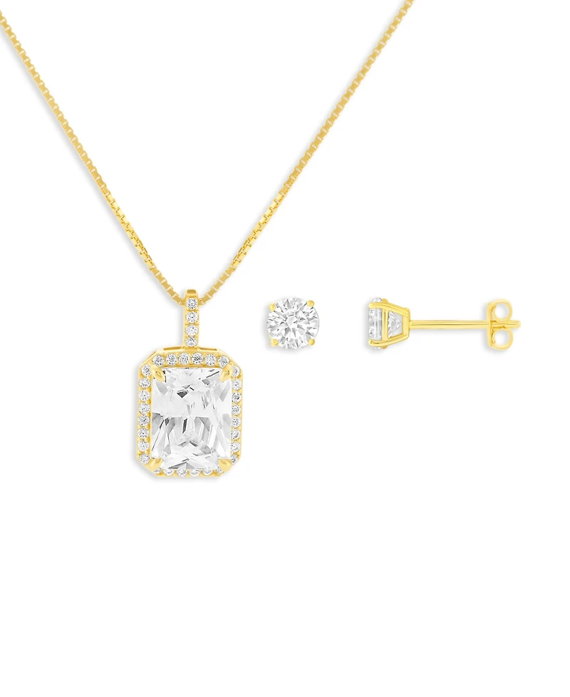 Holiday Lane Pave Cubic Zirconia Emerald Shaped Center Stone Pendant Necklace and Earring Set, Macy's Exclusive
