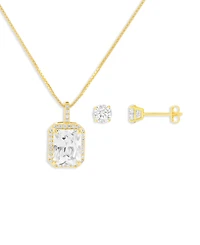 Holiday Lane Pave Cubic Zirconia Emerald Shaped Center Stone Pendant Necklace and Earring Set, Macy's Exclusive