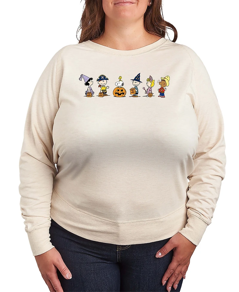 Hybrid Apparel Peanuts Gang Halloween Trick or Treat Women's French Terry Long Sleeve Shirt