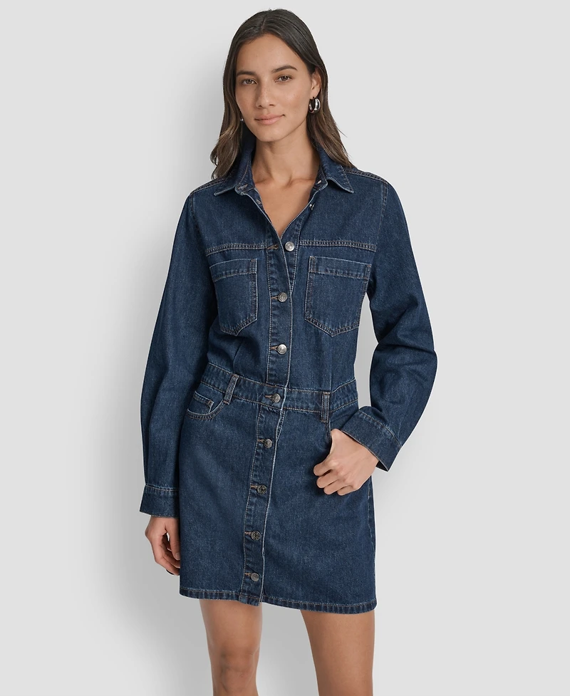 Dkny Jeans Women's Button-Down Long-Sleeve Denim Dress