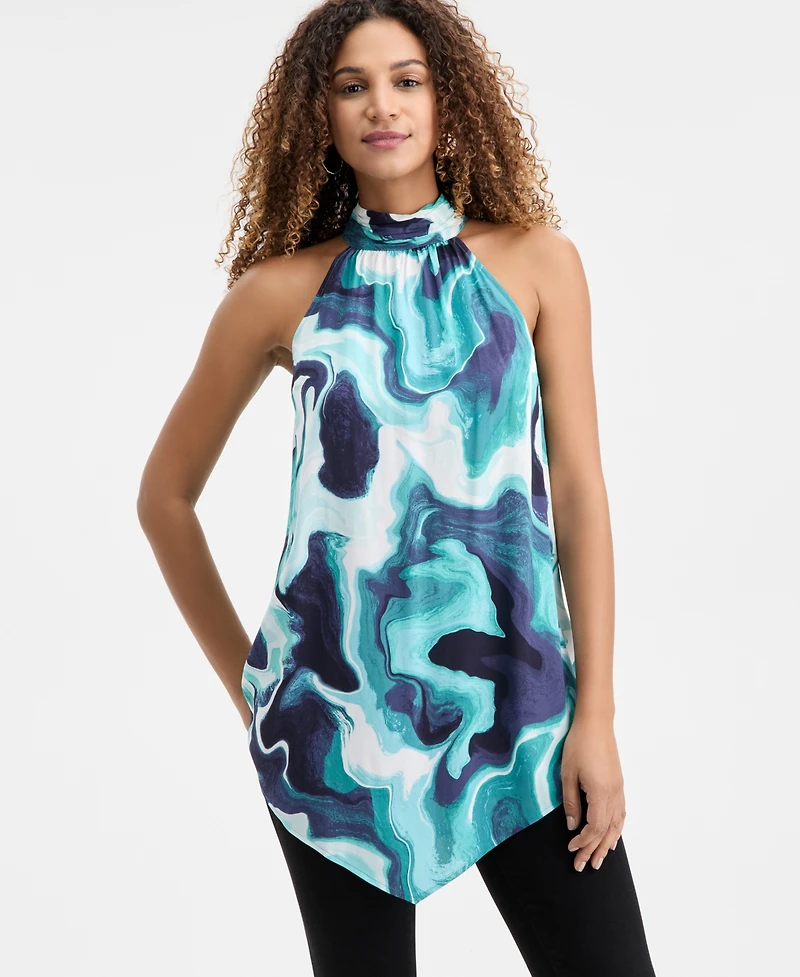 I.n.c. International Concepts Women's Printed Point-Hem Halter Top, Macy's Exclusive