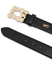 Steve Madden Women's Rhinestone Floral Buckle Belt