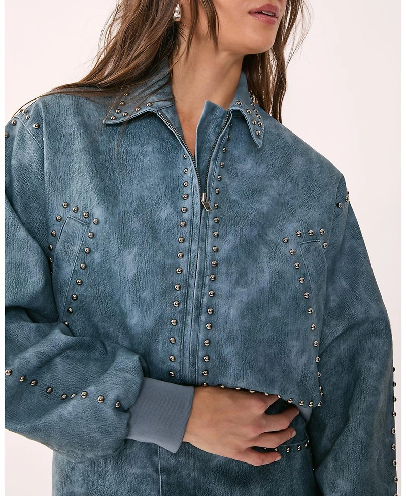 Nasty Gal Women's Leather Studded Bomber Jacket