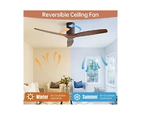 52-inch Modern Brown 3-Blade Flush Mount Fans Supports Remote Control 6-Speed Arbitrary Adjustment and Timing Function