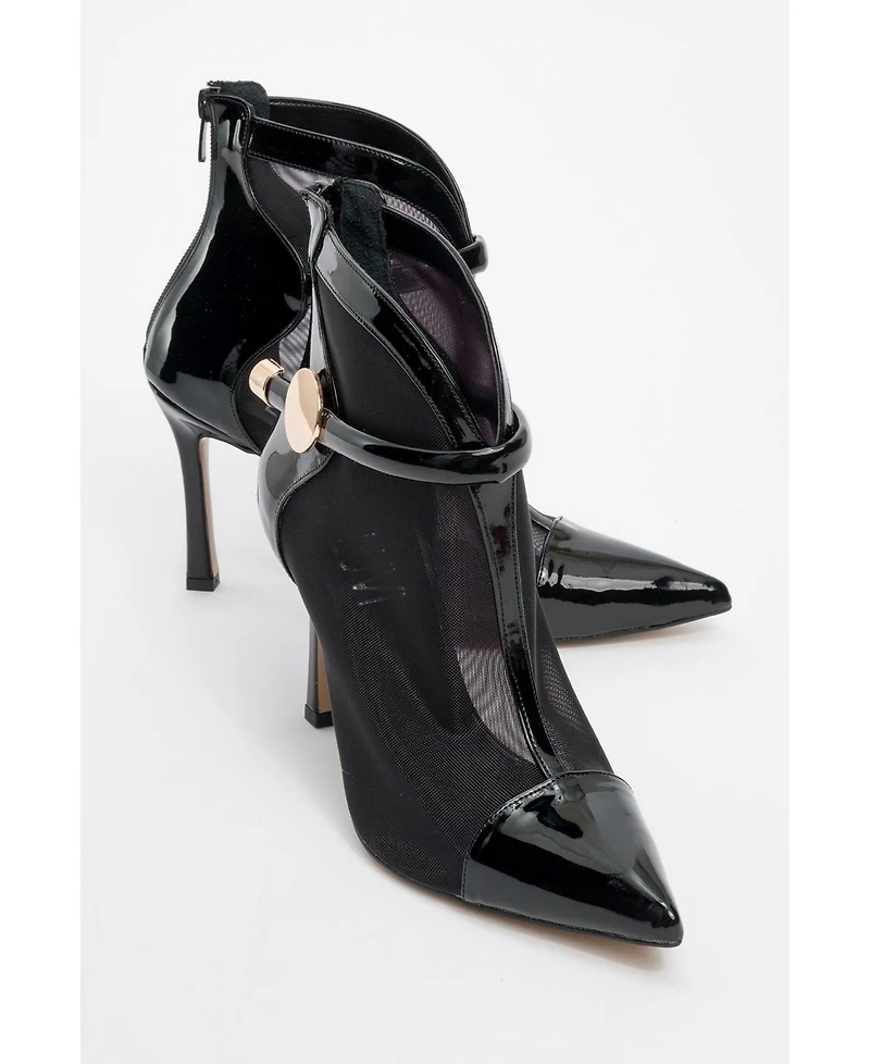 Prologue Shoes Grove Patent Back Zip High Heel Mesh Boot (Women)