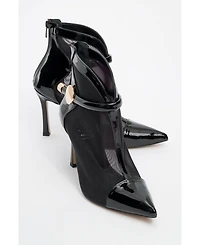 Prologue Shoes Grove Patent Back Zip High Heel Mesh Boot (Women)