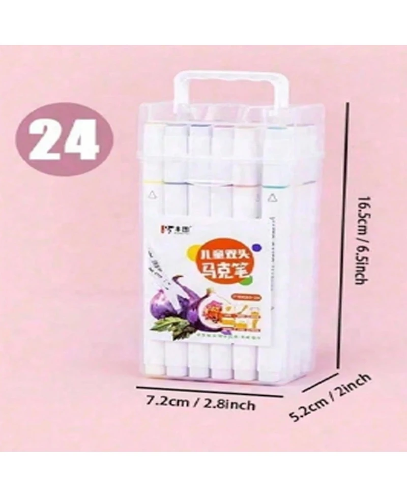Htutwoo 24 Colors Ended Watercolor Marker Pens With Portable Carrying Case For School Art Drawing, School Stationery, Colorful Back To School