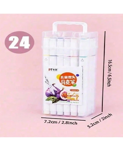 Htutwoo 24 Colors Ended Watercolor Marker Pens With Portable Carrying Case For School Art Drawing, School Stationery, Colorful Back To School