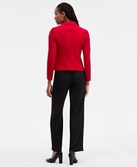 Kasper Womens Stretch Crepe Three Button Jacket Floral Print Pleated Shoulder Blouse Stretch Crepe Wide Leg Pants