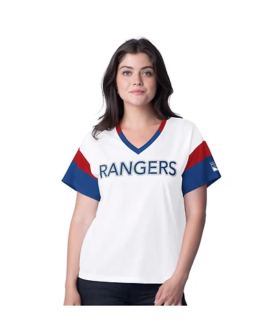 G-iii 4Her by Carl Banks Women's White New York Rangers Rink Oversized Rhinestone V-Neck T-Shirt