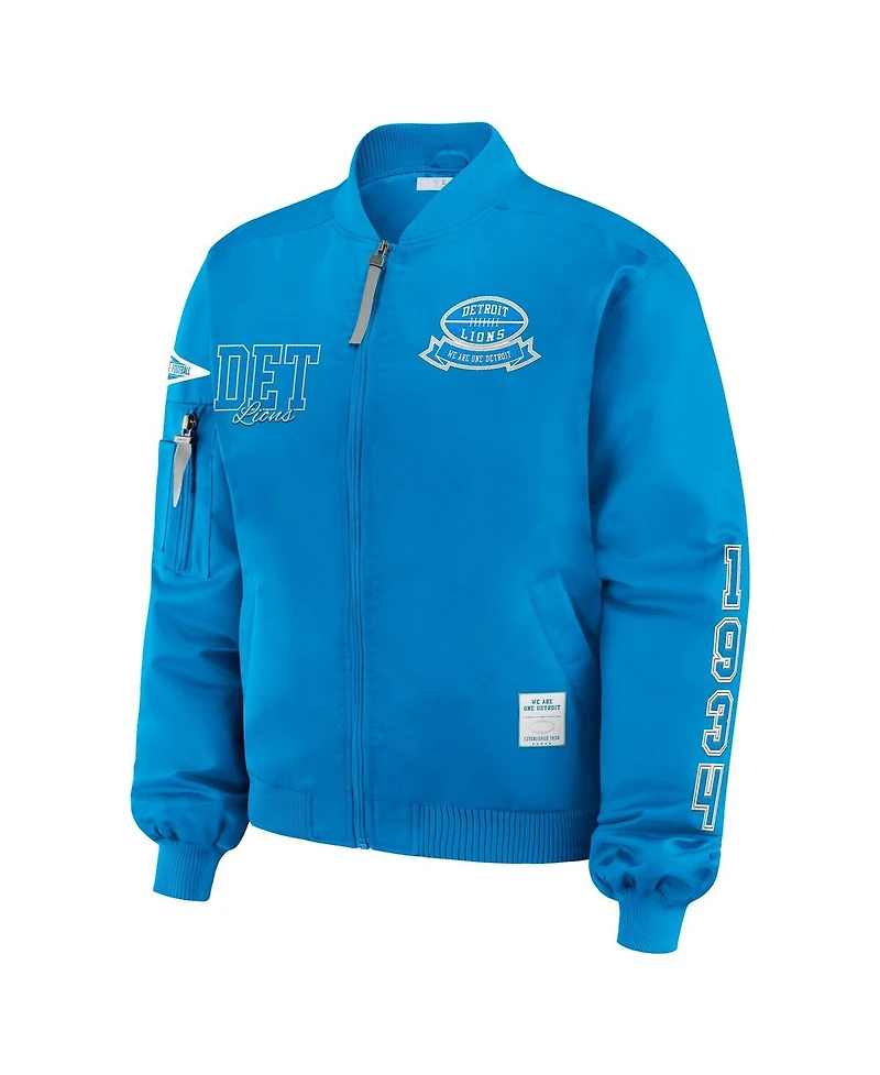 Wear by Erin Andrews Women's Blue Detroit Lions Patch Full-Zip Bomber Jacket