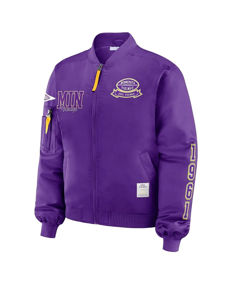 Wear by Erin Andrews Women's Purple Minnesota Vikings Patch Full-Zip Bomber Jacket