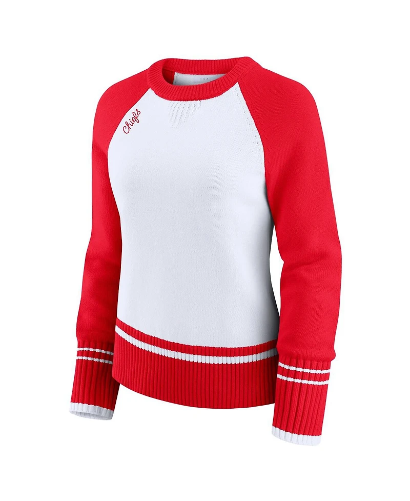 Wear by Erin Andrews Women's White/Red Kansas City Chiefs Color Block Raglan Sweater