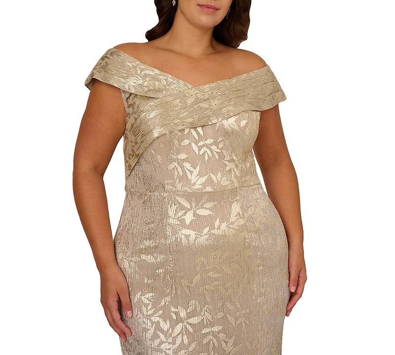 Adrianna Papell Women's Foil Leaf Mermaid Gown