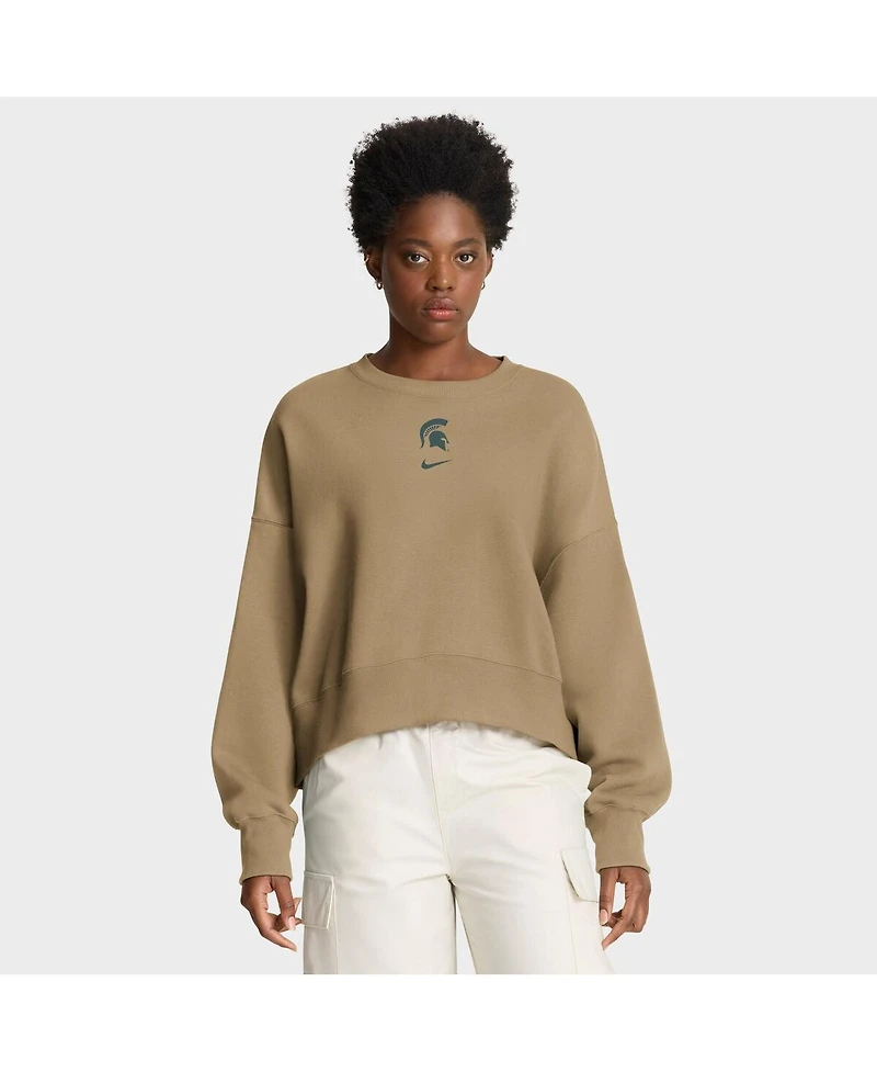 Nike Women's Tan Michigan State Spartans Oversized Phoenix 2-Hit Pullover Sweatshirt