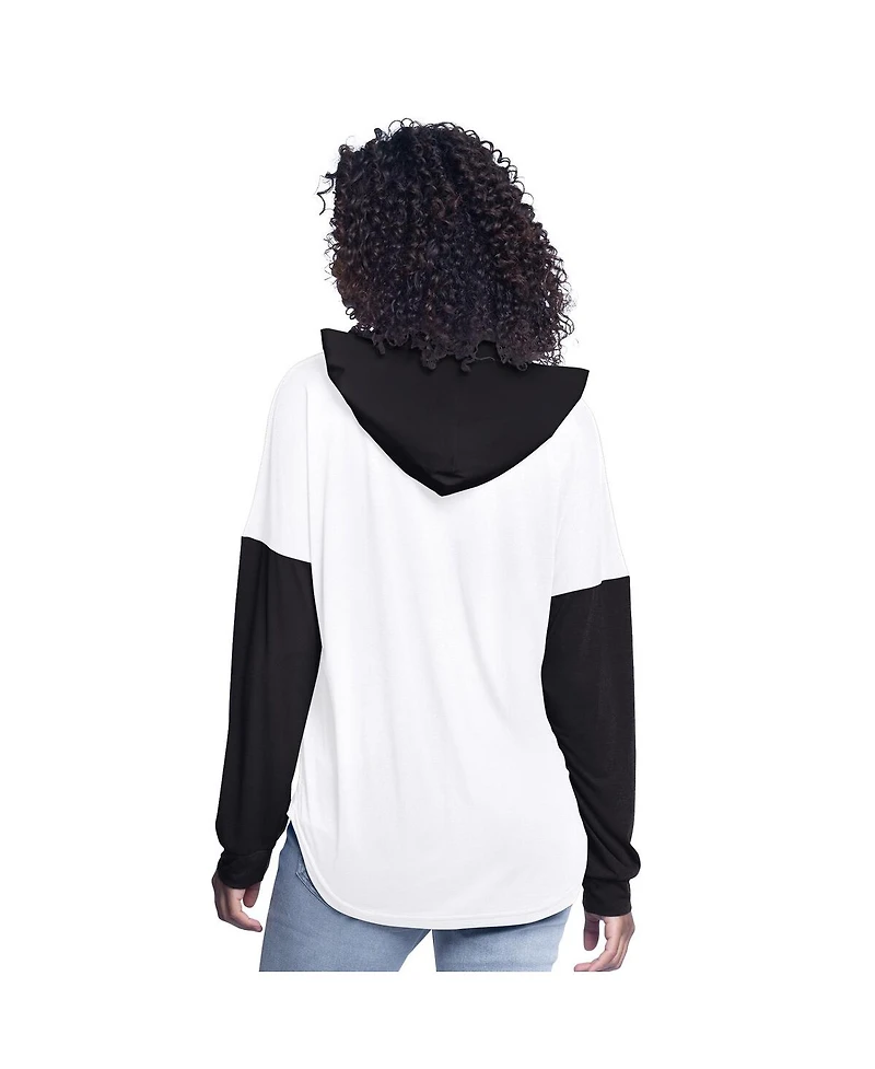 G-iii 4Her by Carl Banks Women's White/Black William Byron Bench Player Oversized Long Sleeve Hoodie V-Neck T-Shirt