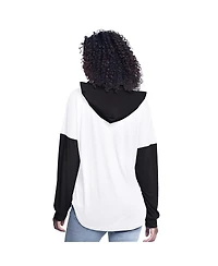G-iii 4Her by Carl Banks Women's White/Black William Byron Bench Player Oversized Long Sleeve Hoodie V-Neck T-Shirt
