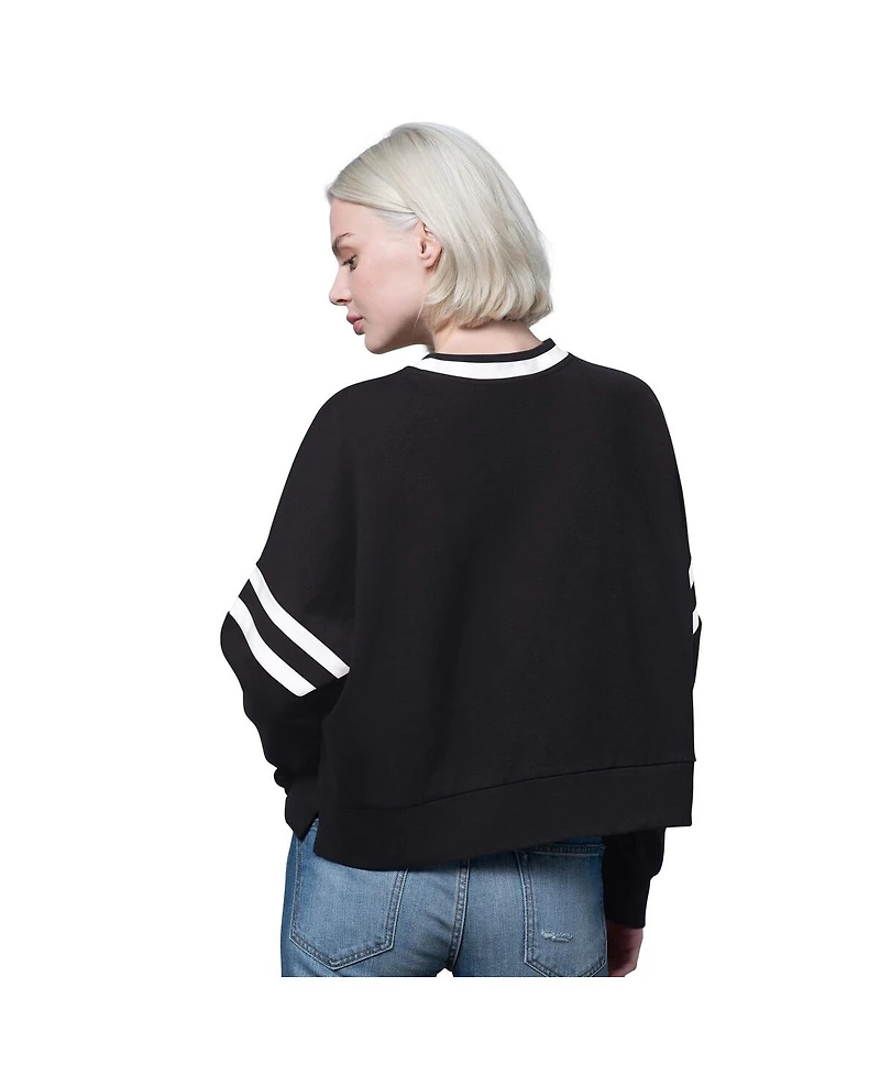 Starter Women's Black/Cream Los Angeles Dodgers Rally Cropped Drop Shoulder Crewneck Sweatshirt