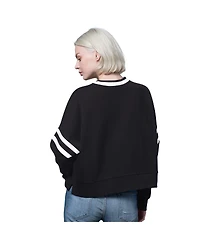 Starter Women's Black/Cream Los Angeles Dodgers Rally Cropped Drop Shoulder Crewneck Sweatshirt