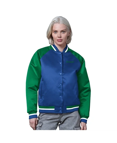 Starter Women's Royal/Green Seattle Seahawks Satin Full-Snap Vintage Varsity Jacket
