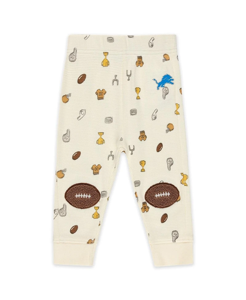 Wear by Erin Andrews Baby Boys and Girls 2-Piece Cream Detroit Lions Waffle-Knit Sleep Set