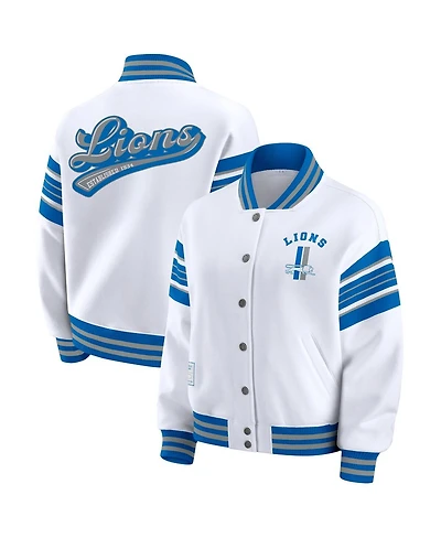Wear by Erin Andrews Women's White Detroit Lions Plus Full-Snap Fleece Sweatshirt Jacket