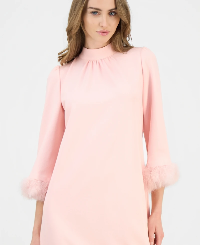 Anne Klein Women's Mock Neck Tie-Back Feather-Cuff Dress