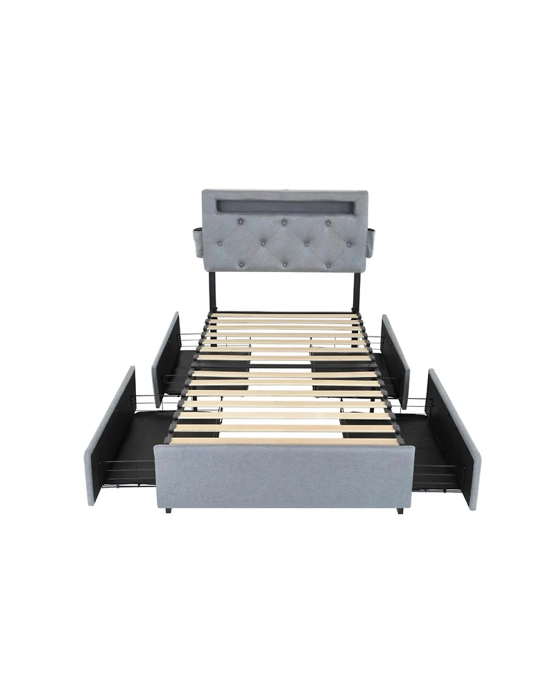 Streamdale Furniture Twin Bed Frame with Usb Charging, Led Lights, Headboard, & Storage Drawers