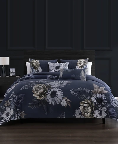 Bebejan Forget Me Not Bedding 100% Cotton Sateen 5 Piece Reversible Queen Comforter Set