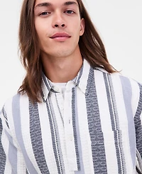 Sun + Stone Men's Short-Sleeve Textured Striped Popover Shirt, Macy's Exclusive