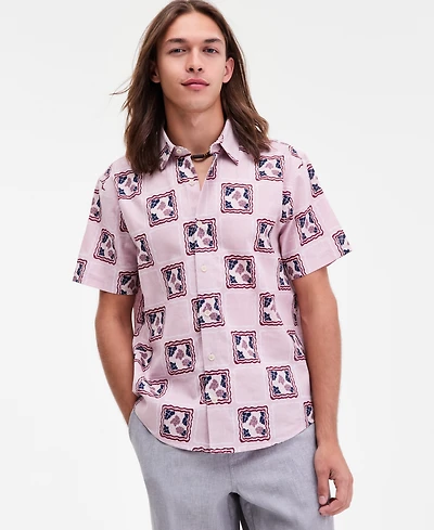Sun + Stone Men's Short Sleeve Mosaic Linen Blend Shirt, Macy's Exclusive