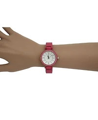 Hot Pink Solid Colors And Rhinestone Detail Bangle Watch