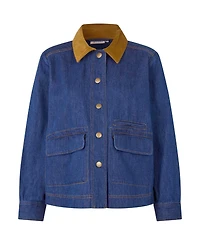 Masai Copenhagen Women's Long Sleeve Velvet Collared Denim Jacket