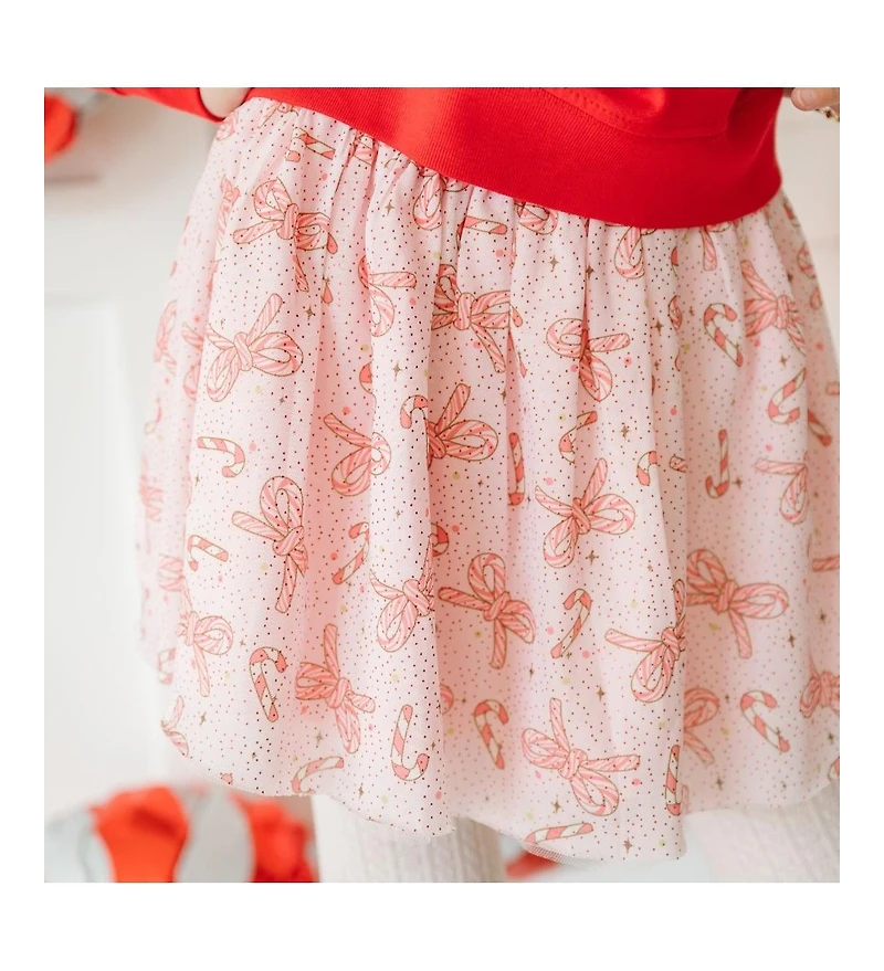 Sweet Wink Baby Girls Candy Cane Bow Printed Christmas Tutu Skirt