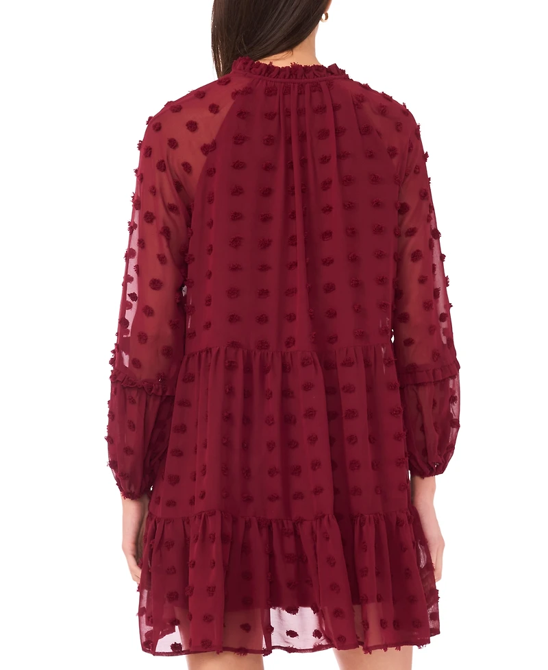 Msk Women's Long Sleeve V-Neck Tiered Babydoll Dress