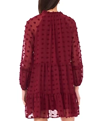 Msk Women's Long Sleeve V-Neck Tiered Babydoll Dress