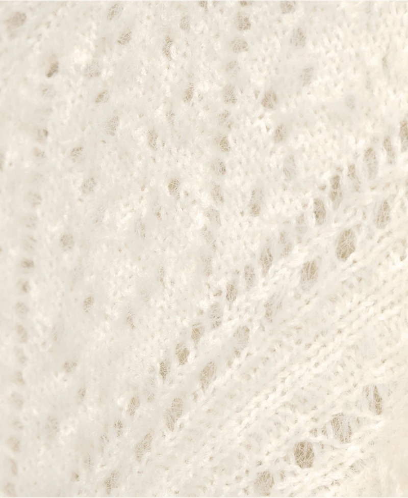 Lands' End Women's Eyelash Fuzzy Pointelle Puff Sleeve Sweater