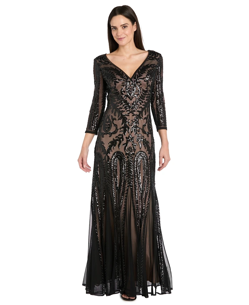 R & M Richards Petite Beaded V-Neck Dress