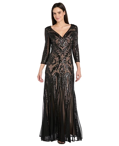 R & M Richards Petite Beaded V-Neck Dress