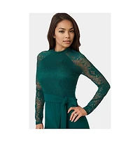 Bebe Women's Lace and Bodice Straight Leg Jumpsuit