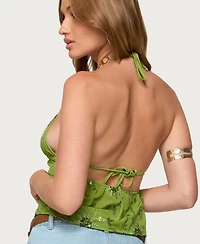 Edikted Women's Kiki Sequin Floral Chiffon Halter Top