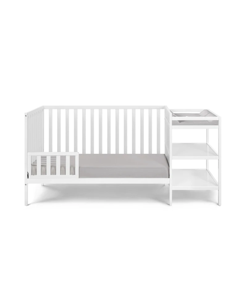 Forest'nSky White 3-in-1 Convertible Crib and Changer Combo with Drawers and Open Shelving