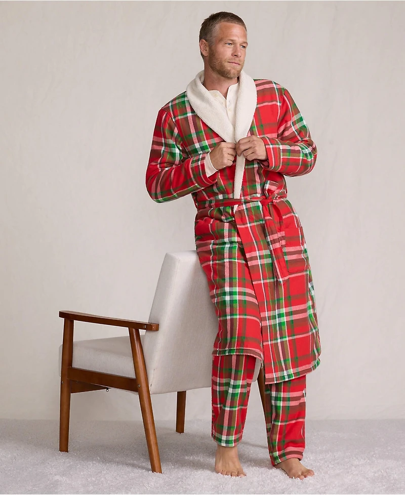 Lands' End Men's High Pile Fleece Lined Flannel Robe