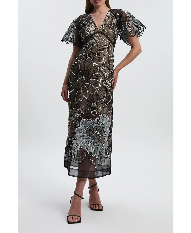 Karen Millen Women's Sequin Organdie Woven Maxi Dress