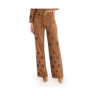The Noli Shop Womens Kaia Suede High Rise Jean - Cognac