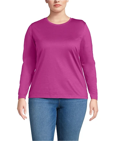 Lands' End Plus Relaxed Supima Cotton Long Sleeve Crew Neck T-Shirt