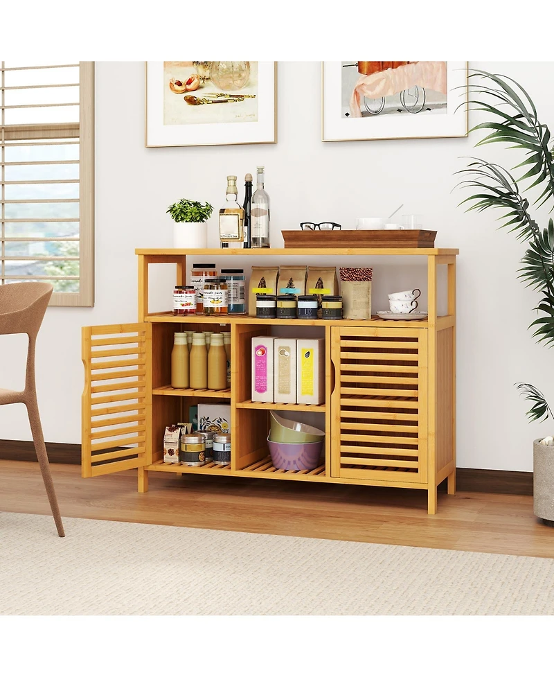 Gymax Bamboo Bathroom Cabinet 2-Door Storage Organizer w/ Shelves for Living Room