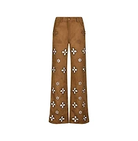 The Noli Shop Women's Kaia Suede High Rise Jean - Cognac